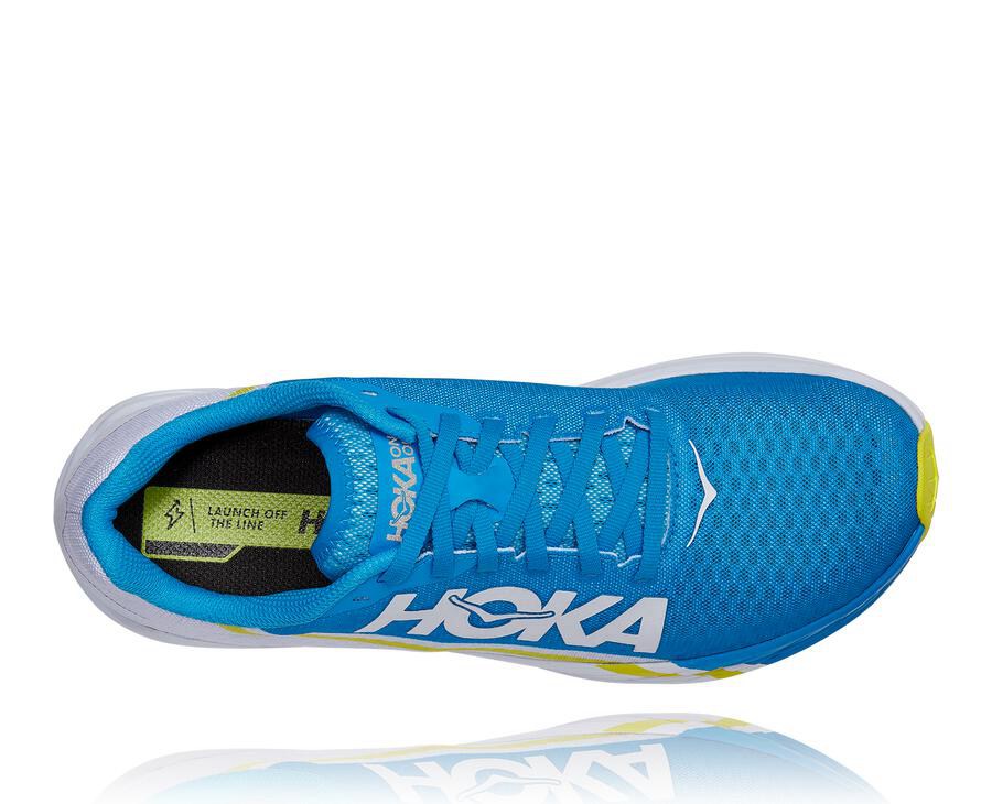 Running Shoes Mens - Hoka One One Rocket X - White/Blue - BUISWOX-19